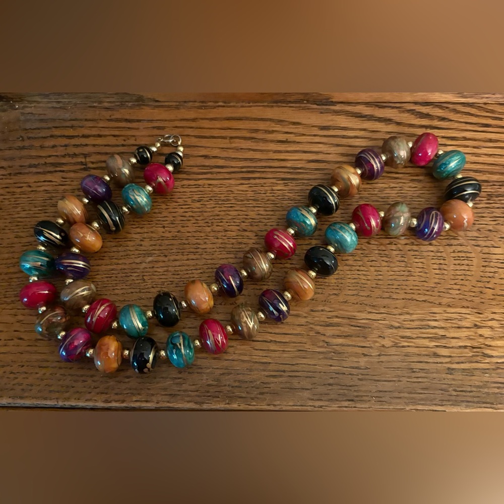 Vintage Jewel Tone Splatter Large Beaded Necklace 24 inch